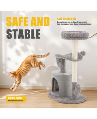 33" Small Cat Tree Tower: Scratching Post with Curved Bed