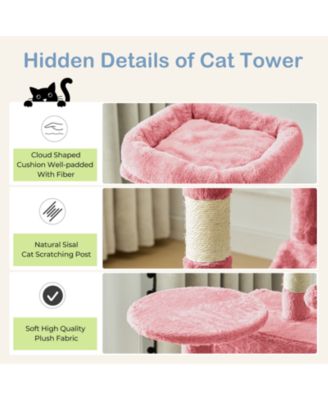 44in Cat Tree Tower: Multi-Cat Climbing, Sisal Posts, Extended Platform, Hammock
