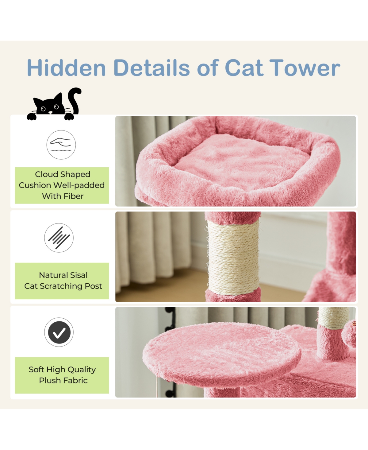 Zeus & Ruta 44in Cat Tree Tower: Multi-Cat Climbing, Sisal Posts, Extended Platform