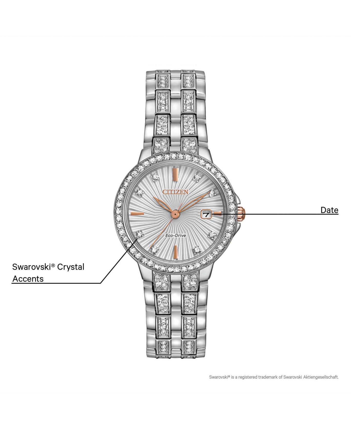 Женские часы Citizen Eco-Drive Crystal Accent Stainless Steel Bracelet Watch 28mm EW2340-58A — фото 5
