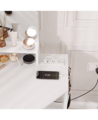 Corner Vanity Desk LED Lighted Mirror Charging Station and Storage Cabinet for Bedrooms, Apartments, Easy to Assemble