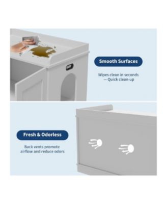 Wooden Cat Litter Box Enclosure, Hidden Litter Box Pet House with Barn Door Design, White