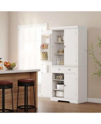 72" Tall Kitchen Pantry Cabinet, Large Cupboard Storage Cabinet with Drawer 6 Door Racks and Adjustable Shelves for Living Dining Room Laundry