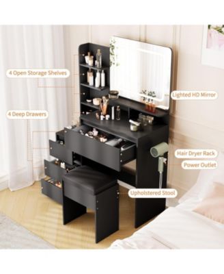 36" Makeup Vanity Desk with LED Lights, 4 Large Drawers, and 3 Lighting Modes