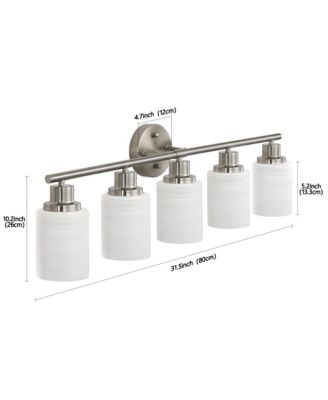 31" Modern 5-Light Vanity Wall Sconce, Brushed Nickel Finish with Frosted Glass Shades for Bathroom or Hallway Lighting (No Bulbs