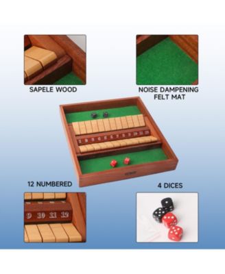 2-Player Wooden Shut The Box 12 Numbers Dice Game Board with Red/Black Dices, Popular English Game