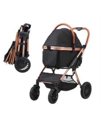 4-Wheel Dog Stroller with Brakes & Carrier, Holds 66lbs, for Small/Medium Dogs