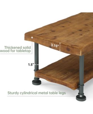 Wood Coffee Table, 2-Tier Coffee Table with Storage