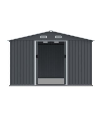 8x10 FT Outdoor Garden Metal Storage Shed with Sliding Doors Air Vent for Backyard Bikes Tools Grey