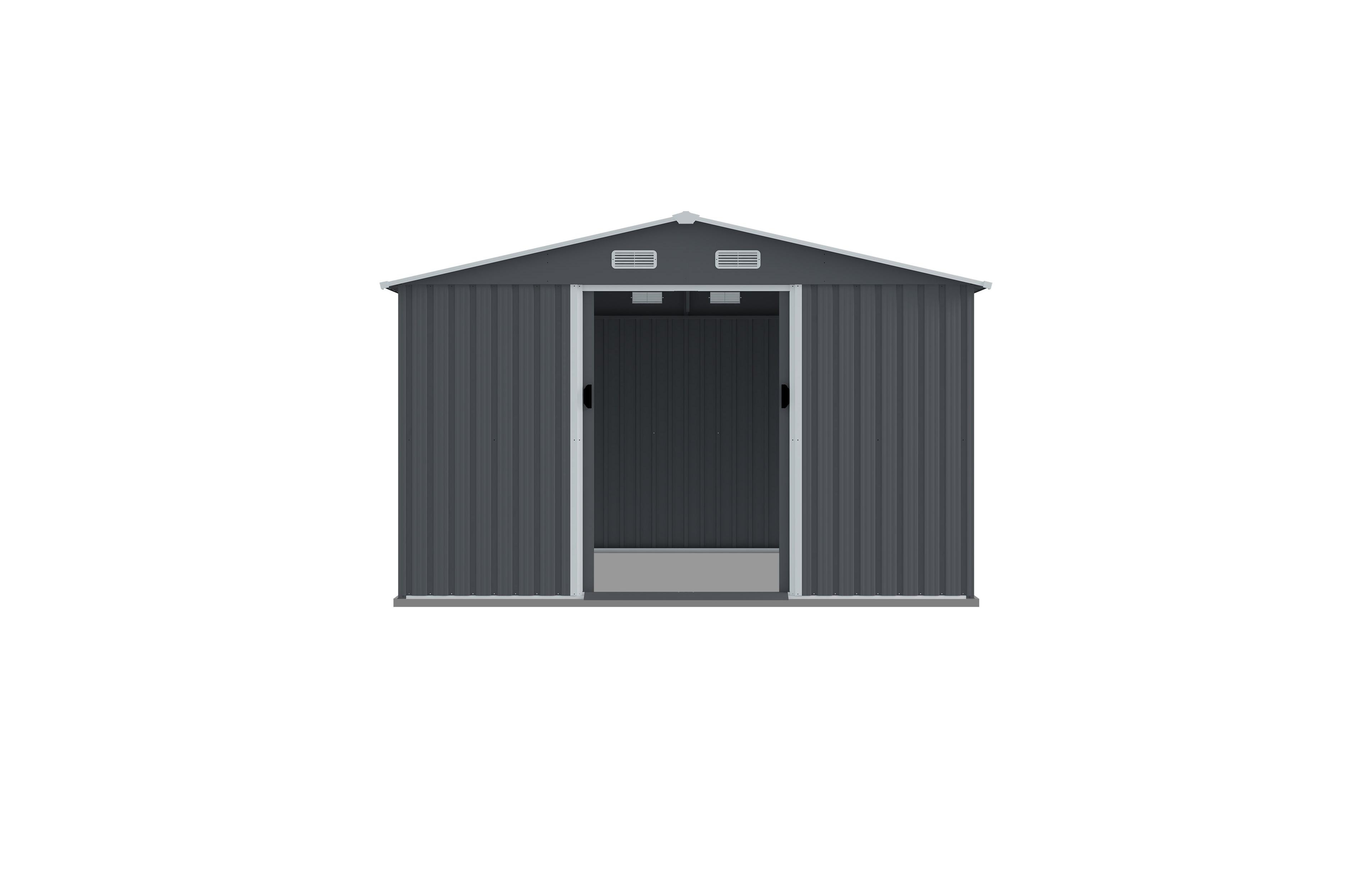 Clihome 8x10 Ft Outdoor Garden Metal Storage Shed with Sliding Doors Air Vent for Backyard Bikes Tools Grey