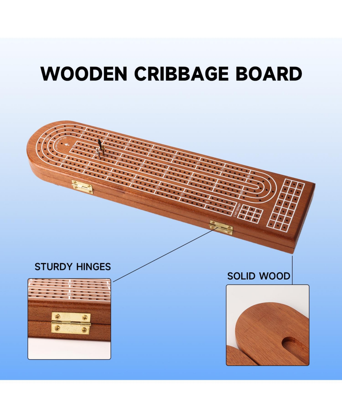 Gse Games & Sports Expert 3-Track Wooden Cribbage Board Game with Playing Cards, Metal Pegs and Storage Area for Family Game