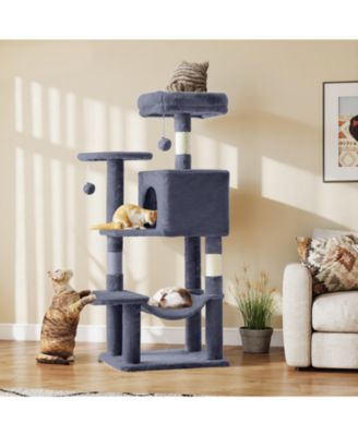 44in Cat Tree Tower: Multi-Cat Climbing, Sisal Posts, Extended Platform, Hammock