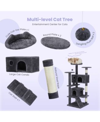62" Grey Large Cat Tree Tower: Multi-Level, Scratching Post, Jumping Platform Space