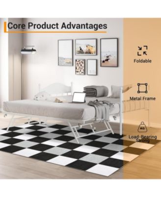 Twin Day Bed with Trundle Bed, Modern Sofa Bed Frame with Foldable Design, Metal Bed Frame ï¼† Heavy Duty Steel Slats