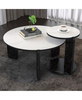  Set of 2 Round Nesting Coffee Tables with Sintered Stone Top