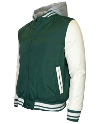 Men's Ribbed Collar Hooded Varsity Jacket