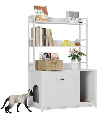 Litter Box Enclosure with 2 Storage Shelves