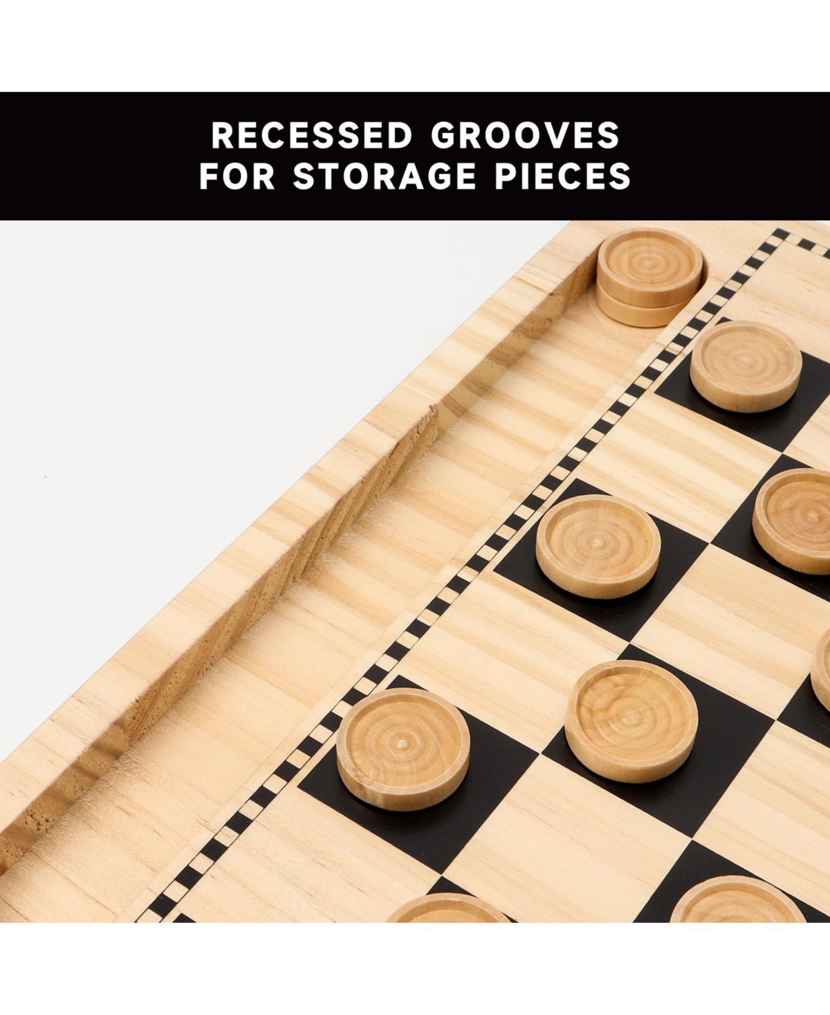 Gse Games & Sports Expert 2-in-1 Reversible Natural Wood Checkers & Tic-Tac-Toe Board Game Combo Set with Game Pieces