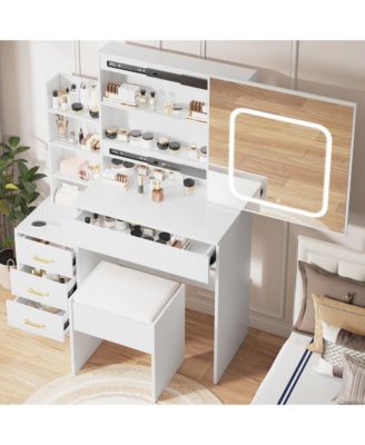 Vanity Desk  Mirror and LED Lights Makeup Vanity Desk  for Bedrooms, Apartments, Easy to Assemble