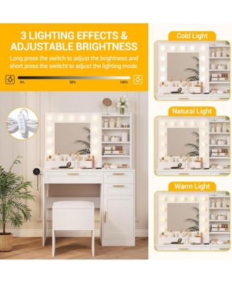 Vanity Desk  Mirror and Lights for Bedrooms, Apartments, Easy to Assemble