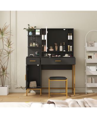 Makeup Vanity Desk with LED Lighted Mirror and Charging Station