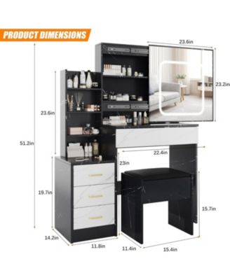Vanity Desk Mirror and LED Lights - Makeup Vanity Desk for Bedrooms, Apartments, Easy to Assemble