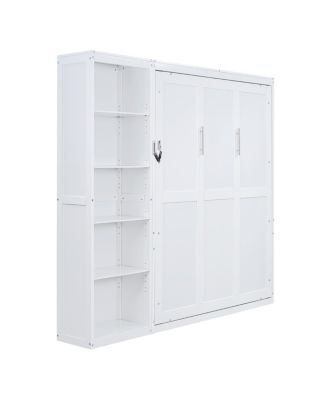 Queen Size Murphy Bed Wall Bed with Shelves, White
