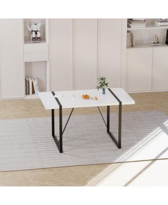  55" Modern Rural Industrial White Dining Table with Black Metal Legs