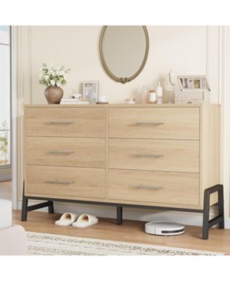 6-Drawer Wooden Dresser, 52" Wide Storage Chest for Bedroom, Living Room, or Entryway – Freestanding Closet Organizer