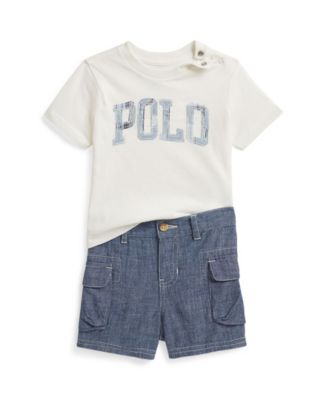 Baby Boys' Logo Crewneck T-Shirt and Chambray Cargo Shorts, 2-Piece Set