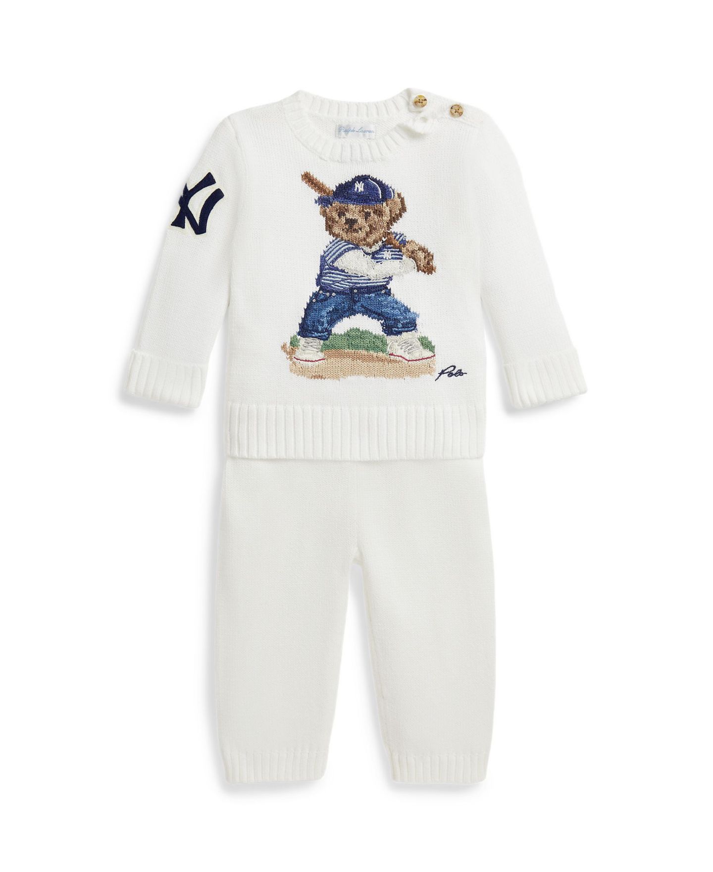Комплект Polo Ralph Lauren Yankees для мальчика: свитер и брюки, 2 предмета, цвет: Белый — фото 1
