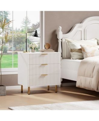 Fluted 3 Drawer Dresser for Bedroom, Modern Nightstand with Deep Drawers