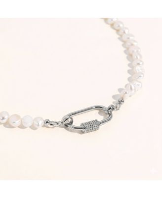 Freshwater Pearl Necklace with Silver Carabiner Clasp