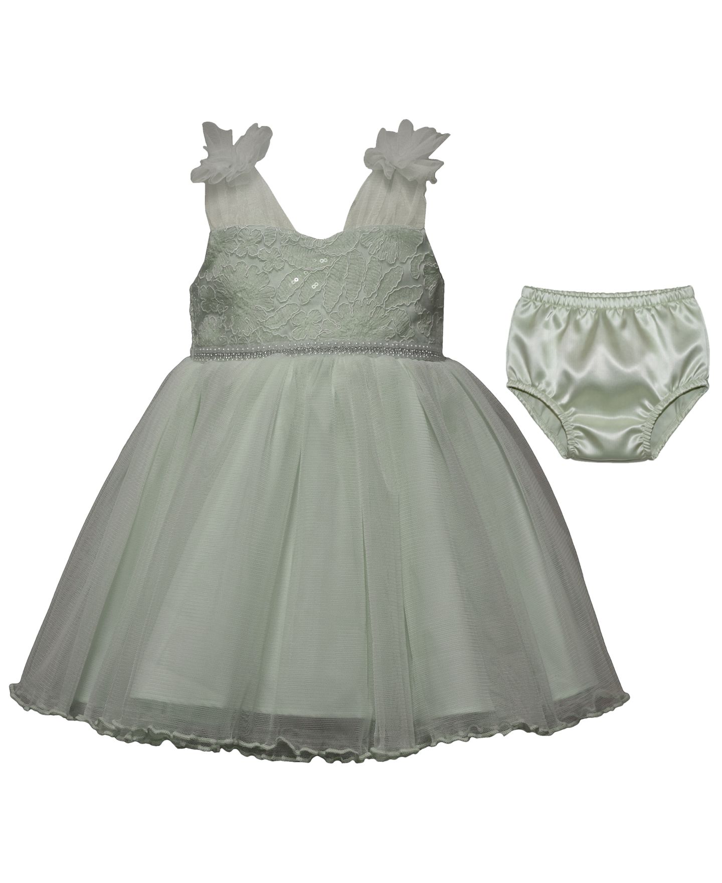Комплект Bonnie Baby Embroidered Ballerina Party Dress and Bloomers, 2-Piece Set для девочек-малышей, цвет: Зелёный — фото 1