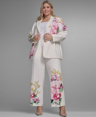 Plus Size Placed Floral Wide-Leg Pants