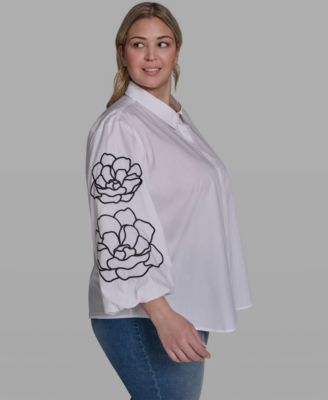 Plus Size Floral Detail Collared Top