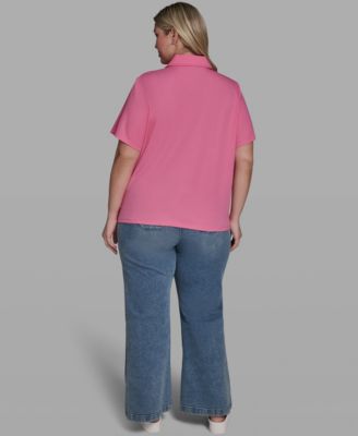 Plus Size Floral Polo Short-Sleeve Top