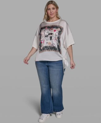 Plus Size Choupette & Karl Printed Boat Neck Top