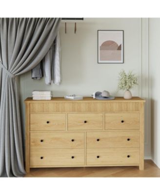 6 Drawer Dresser for Bedroom, Wooden Chest of Drawers, Fluted TV Stand, Storage Organizer for Living Room, Hallway and Entryway
