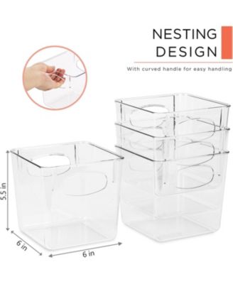 4 Pack Small Clear Storage Bins - for Kitchen, Cabinet Organizer, Pantry & Refrigerator