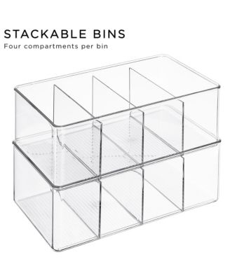 2 Pack Storage Bins with Dividers - Store Tea Bags, Seasonings, Drink Packets, Oatmeal