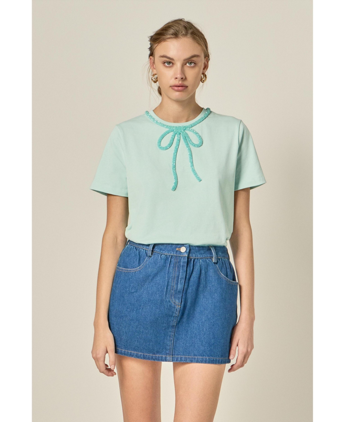 English Factory Women's Beaded Bow T-Shirt