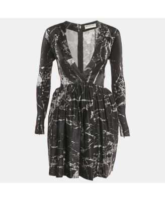 Women's Printed Silk Plunge Neck Mini Dress