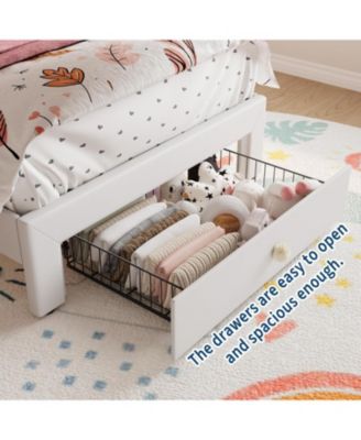 Twin Size Bed Frame with LED Lights & Velvet Crystal Button Headboard, Upholstered Platform Bed with Storage Drawer, Noise Free