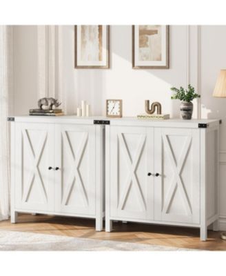Small Storage Cabinet 2 Piece, Farmhouse Sideboard Buffet Cabinet with 2 Doors and Adjustable Shelves, Entryway Console Cabinets