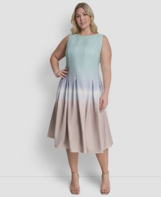 Plus Size Pleated Jewel Neck Sleeveless Midi Dress