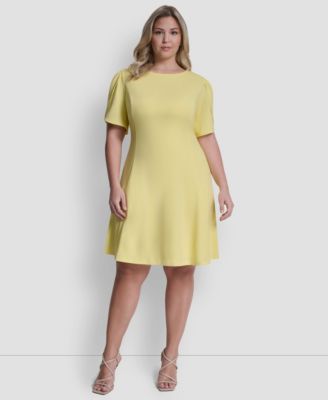 Plus Size Tulip Sleeve Fit And Flare Jewel Neck Short Dress