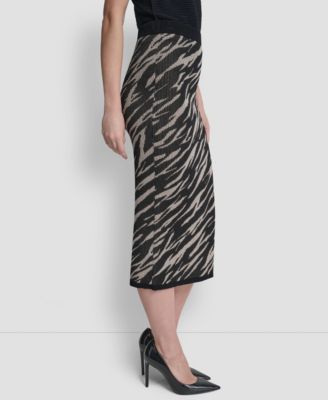 Women's Pointelle Jacquard Animal Print Pull-On Sweater Skirt