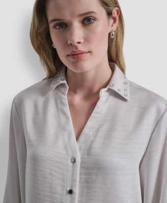 Women's Studded Collar V-Neck Shirt