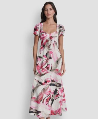 Women's Printed V-Neck Midi Dress